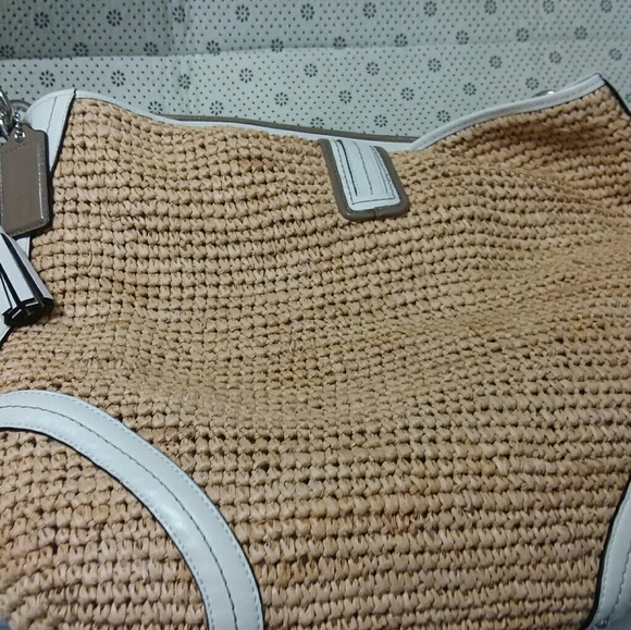 Coach Natural Straw White Dogleash Large Hobo Bag - Picture 2 of 8